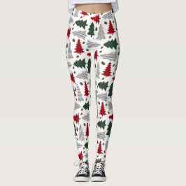 Kerstbomen en dennenappels leggings voor het platt