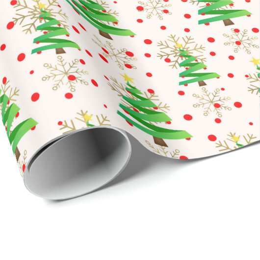 Kerstbomen en gouden sneeuwvlokken cadeaupapier (Rol Hoek)