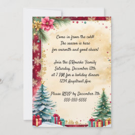 Kerstbomen en gouden sneeuwvlokken kaart