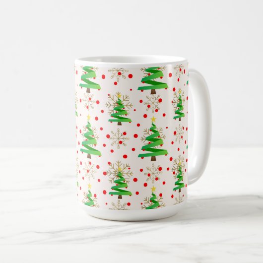 Kerstbomen en gouden sneeuwvlokken koffiemok (Voorkant rechts)