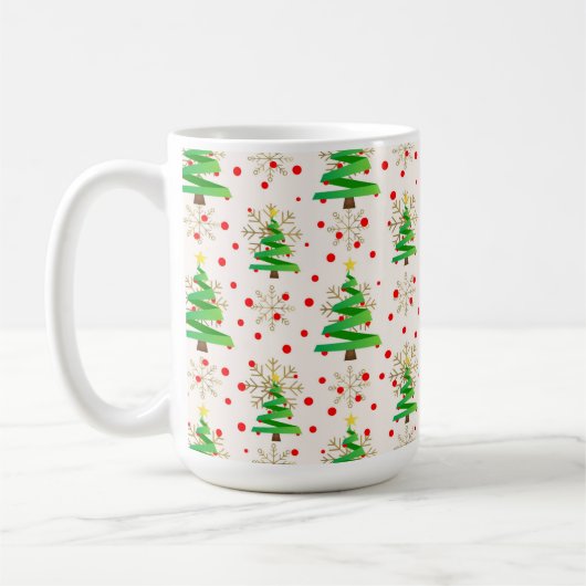 Kerstbomen en gouden sneeuwvlokken koffiemok (Links)