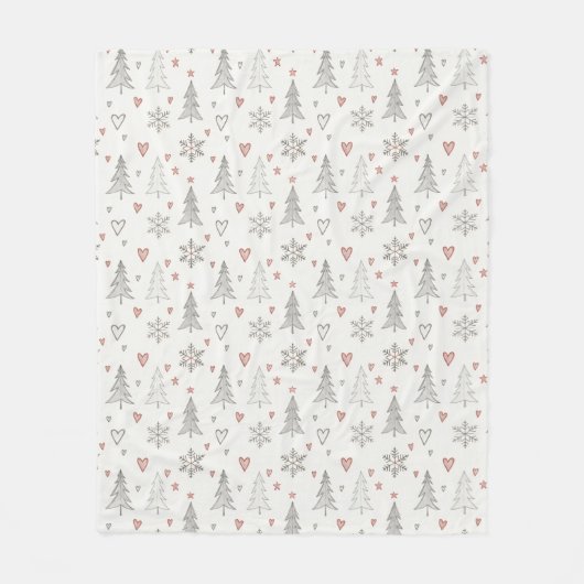 Kerstbomen en harten fleece deken vintage (Voorkant)