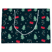 Kerstbomen en Holly Modern Pattern Dark Blue Groot Cadeauzakje (Voorkant)