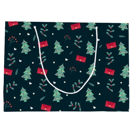 Kerstbomen en Holly Modern Pattern Dark Blue Groot Cadeauzakje (Achterkant)