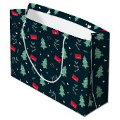 Kerstbomen en Holly Modern Pattern Dark Blue Groot Cadeauzakje (Achterkant Gekanteld)