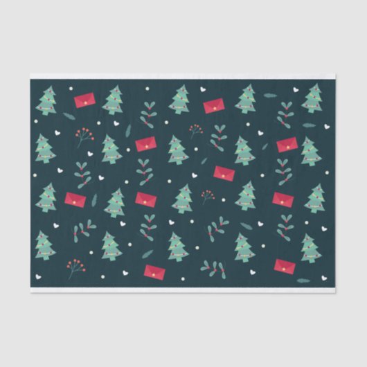 Kerstbomen en Holly Modern Pattern Dark Blue Tissuepapier (Voorkant)