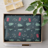 Kerstbomen en Holly Modern Pattern Dark Blue Tissuepapier (Geschenk)