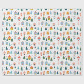 Kerstbomen en huizen op een witte achtergrond cadeaupapier (Vlak)