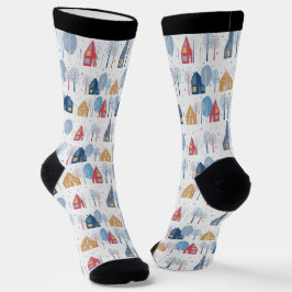 Kerstbomen en huizen patroon sokken