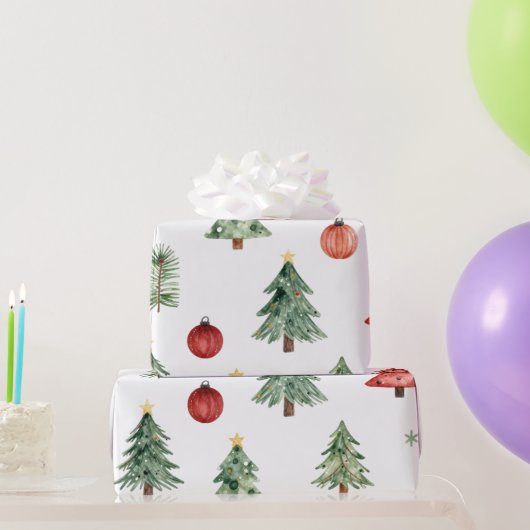 Kerstbomen en kerstballen cadeaupapier (Feestgeschenken)