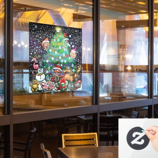 Kerstbomen en kerstboomschilders raamsticker (Restaurant Raam)