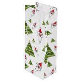 Kerstbomen en Kerstman Wijn Cadeautas (Voorkant Gekanteld)