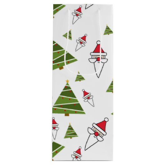 Kerstbomen en Kerstman Wijn Cadeautas (Voorkant)
