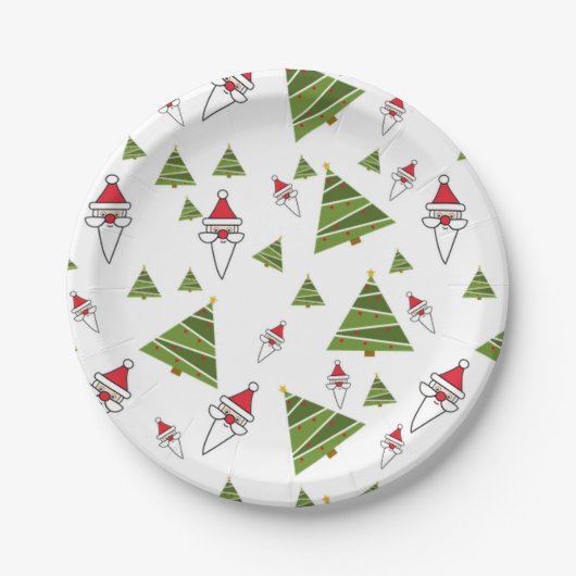 Kerstbomen en kerstmannetjes papieren bordje (Voorkant)