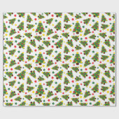 Kerstbomen en kleurrijke sterren Feestelijk Wit Cadeaupapier (Vlak)