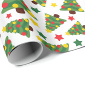 Kerstbomen en kleurrijke sterren Feestelijk Wit Cadeaupapier (Rol Hoek)
