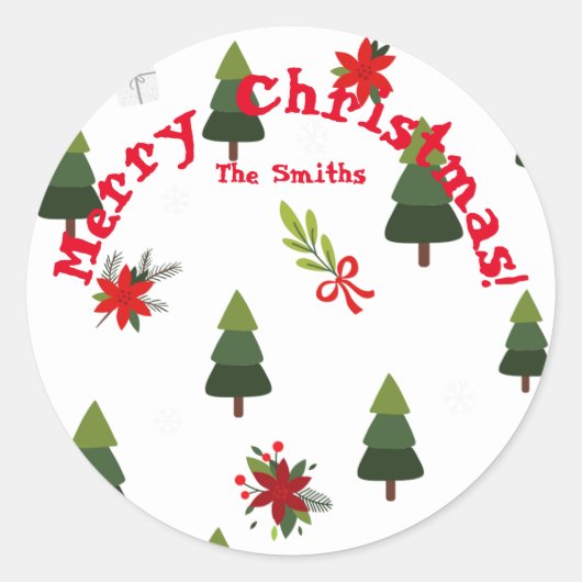 kerstbomen en koeien ronde sticker (Voorkant)