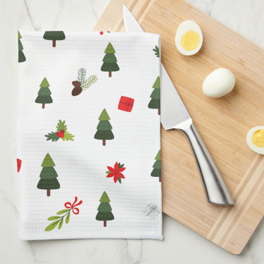 kerstbomen en koeien theedoek (Quarter Fold)