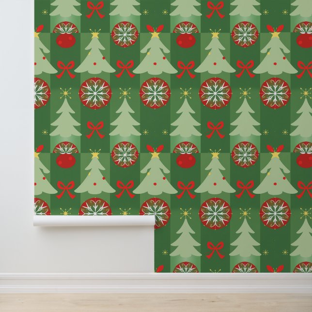 Kerstbomen en Ornamenten Behang (Applicatie)