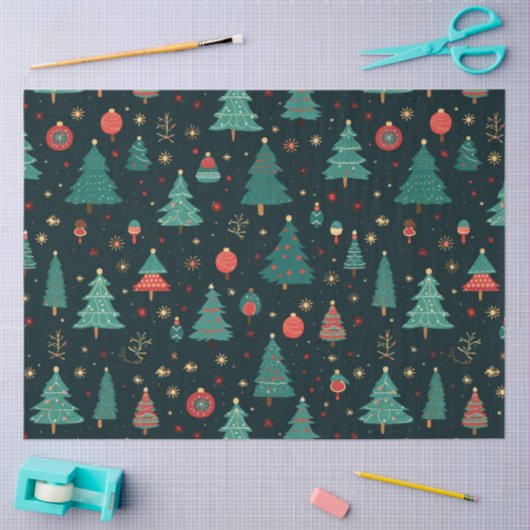 Kerstbomen en Ornamenten Black Christmas Tissuepapier (Craft)