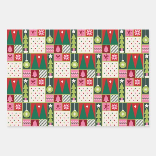  kerstbomen en Ornamenten Inpakpapier Vel (Voorkant 2)