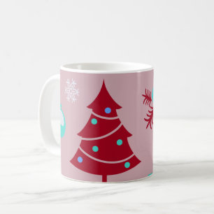 kerstbomen en Ornamenten met sneeuwvlokken Rood Koffiemok