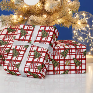 Kerstbomen en Ornamenten Plaid Christmas Cadeaupapier