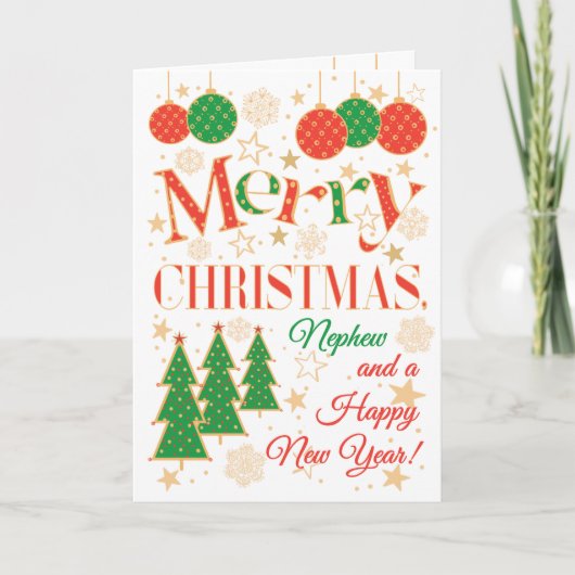 Kerstbomen en Ornamenten voor neefje Kaart (Voorkant)