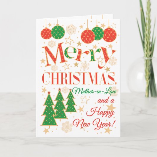 Kerstbomen en Ornamenten voor schoonmoeder Kaart (Voorkant)