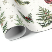 Kerstbomen en oude rode vrachtwagens cadeaupapier (Rol Hoek)