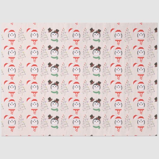 Kerstbomen en pinguïns beige kerst tissuepapier (Voorkant)