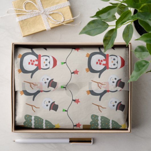 Kerstbomen en pinguïns Kerstmis Tissuepapier (Geschenk)