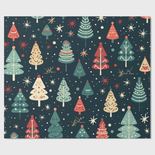 Kerstbomen en sneeuw cadeaupapier (Vlak)