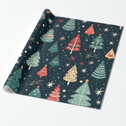 Kerstbomen en sneeuw cadeaupapier (Uitgerold)