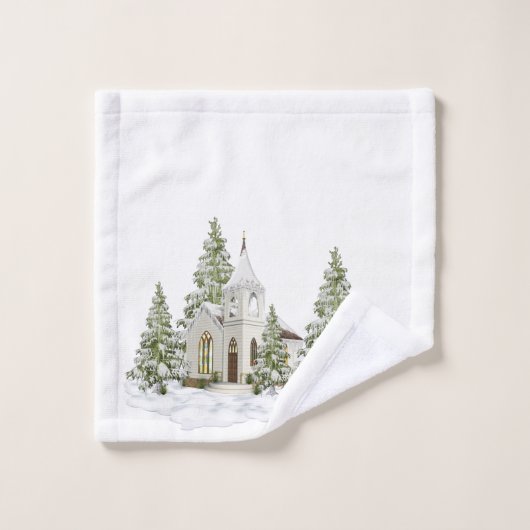 Kerstbomen en sneeuw op wit bad handdoek (Wasdoekje)