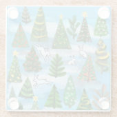 kerstbomen en sneeuwhazen glazen onderzetter (Achterkant)