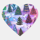 kerstbomen en sneeuwhazen hart sticker (Voorkant)