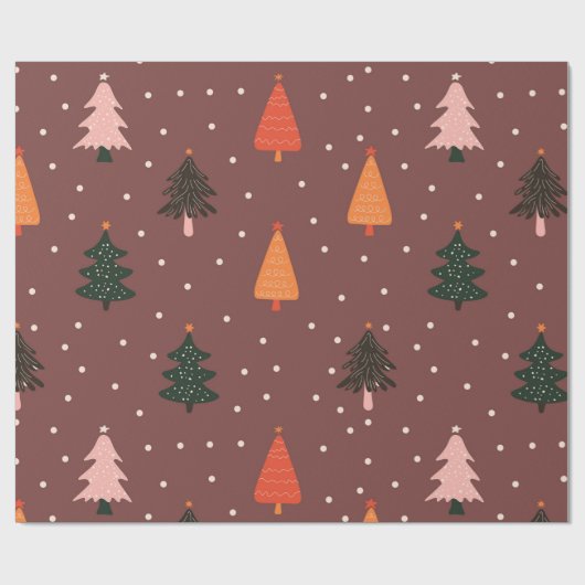 Kerstbomen en sneeuwpatroon cadeaupapier (Vlak)