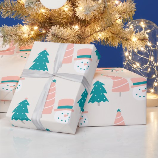Kerstbomen en sneeuwpoppen cadeaupapier (Feestdagen)