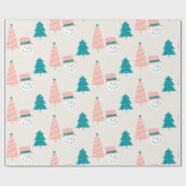 Kerstbomen en sneeuwpoppen cadeaupapier (Vlak)