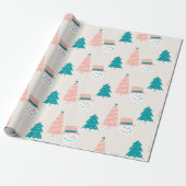 Kerstbomen en sneeuwpoppen cadeaupapier (Uitgerold)