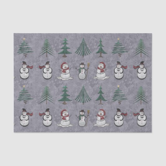 Kerstbomen en sneeuwpoppen Tissue Paper Tissuepapier (Voorkant)