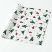 kerstbomen en sneeuwvlokken cadeaupapier (Uitgerold)