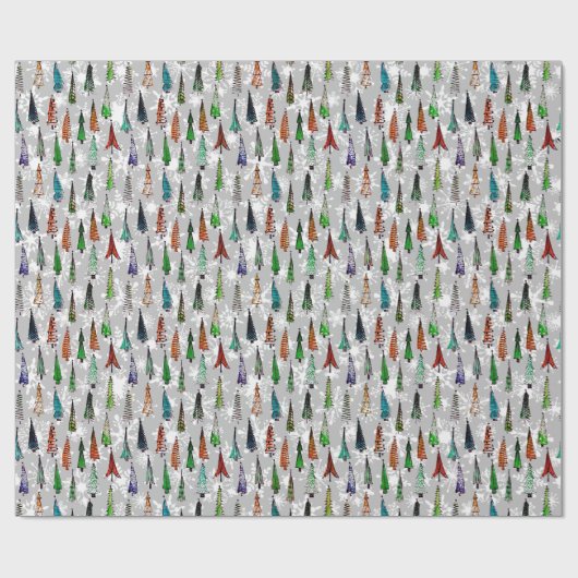 kerstbomen en sneeuwvlokken, inpakpapier (Vlak)