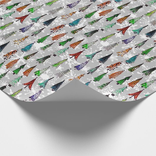 kerstbomen en sneeuwvlokken, inpakpapier (Hoek)