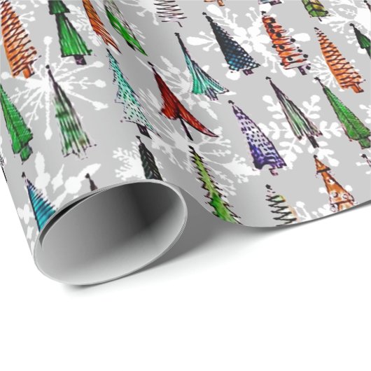 kerstbomen en sneeuwvlokken, inpakpapier (Rol Hoek)