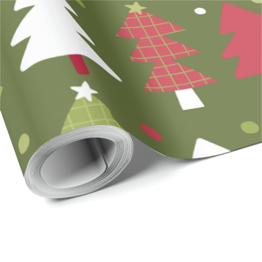 Kerstbomen en sneeuwvlokken met groene rug cadeaupapier (Rol Hoek)