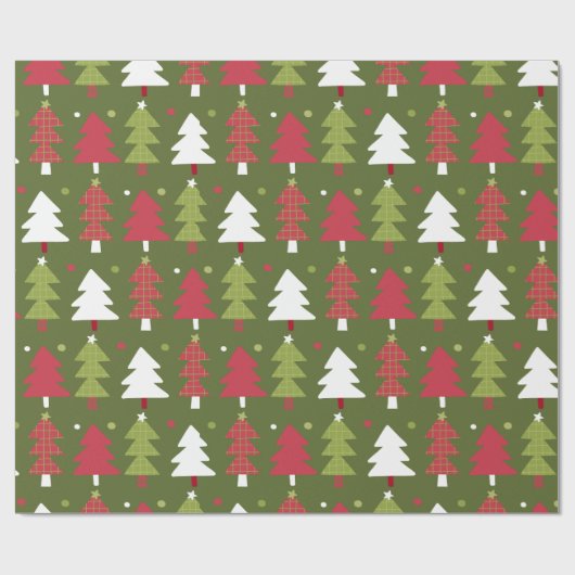 Kerstbomen en sneeuwvlokken met groene rug cadeaupapier (Vlak)