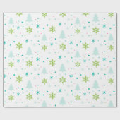 Kerstbomen en sneeuwvlokken Moderne Kerst Cadeaupapier (Vlak)