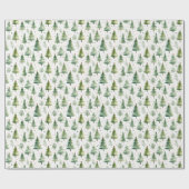 Kerstbomen en sneeuwvlokken Moderne Kerst Cadeaupapier (Vlak)